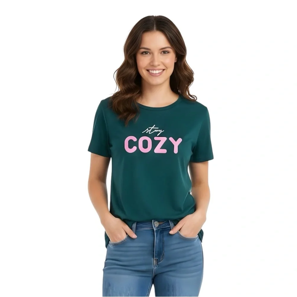 Nine West Teal Stay Cozy T-Shirt Size Large